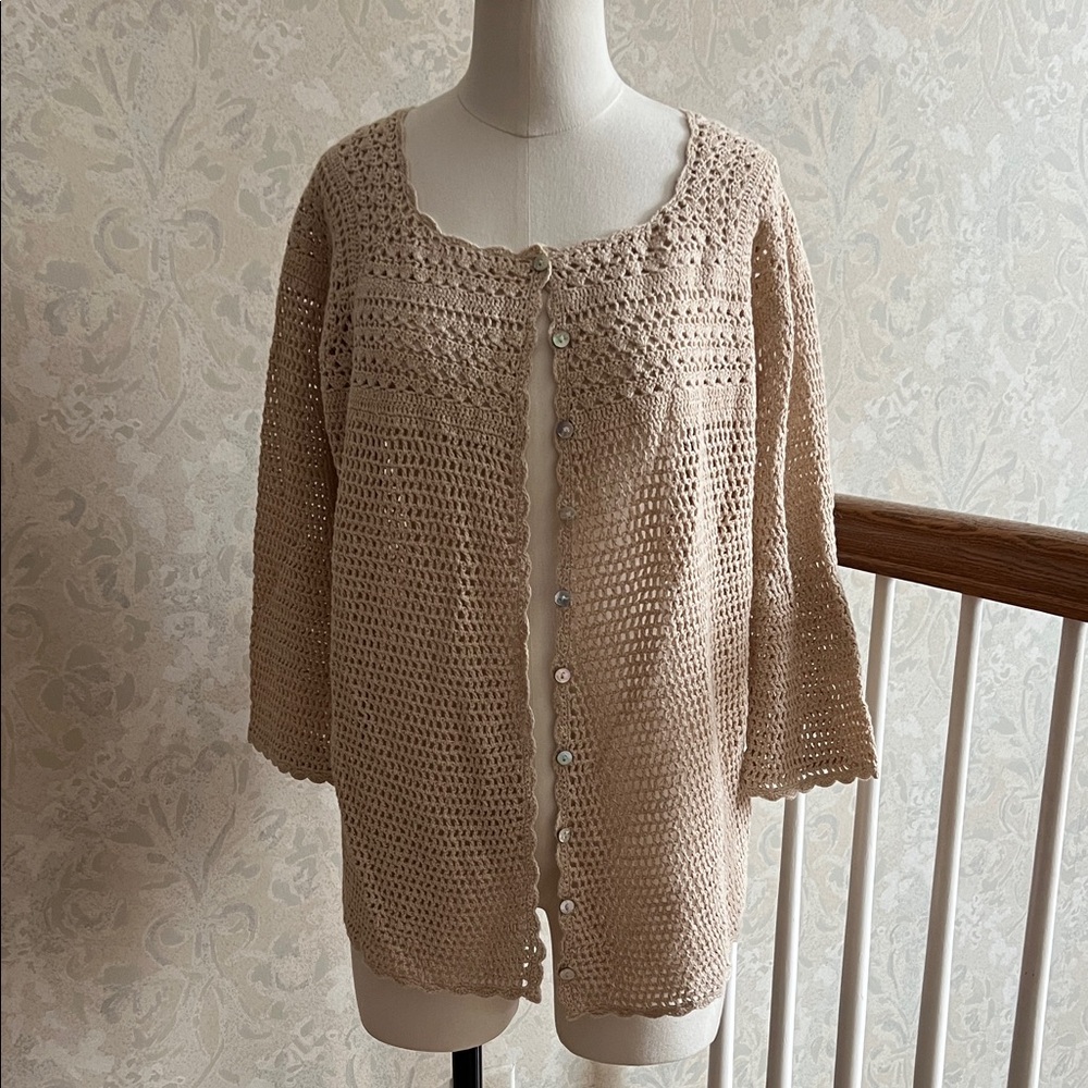 Eddie Bauer Women's Hand Crochet Cardigan - Beige